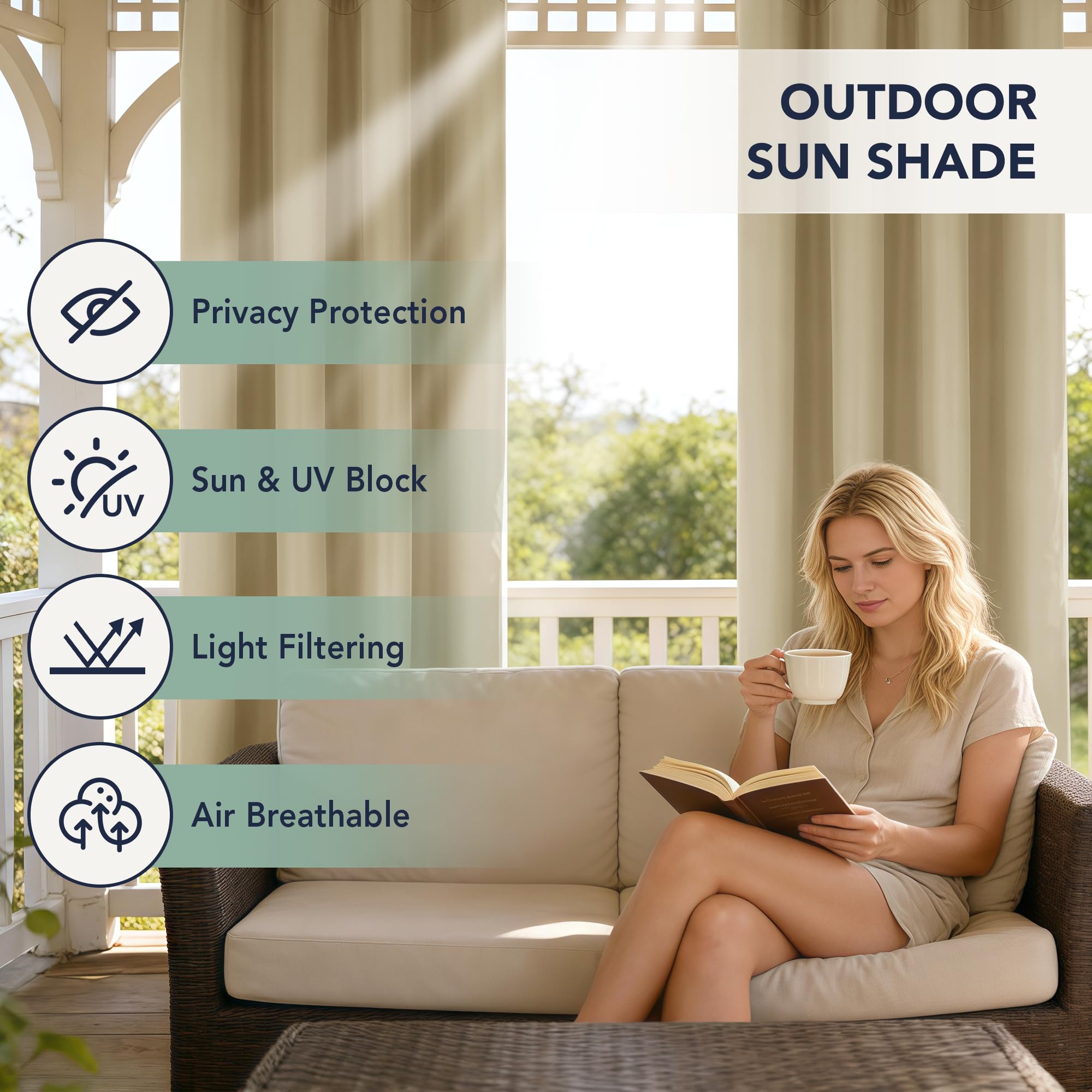 RichSets cream curtains installed on a porch providing enhanced privacy and style.