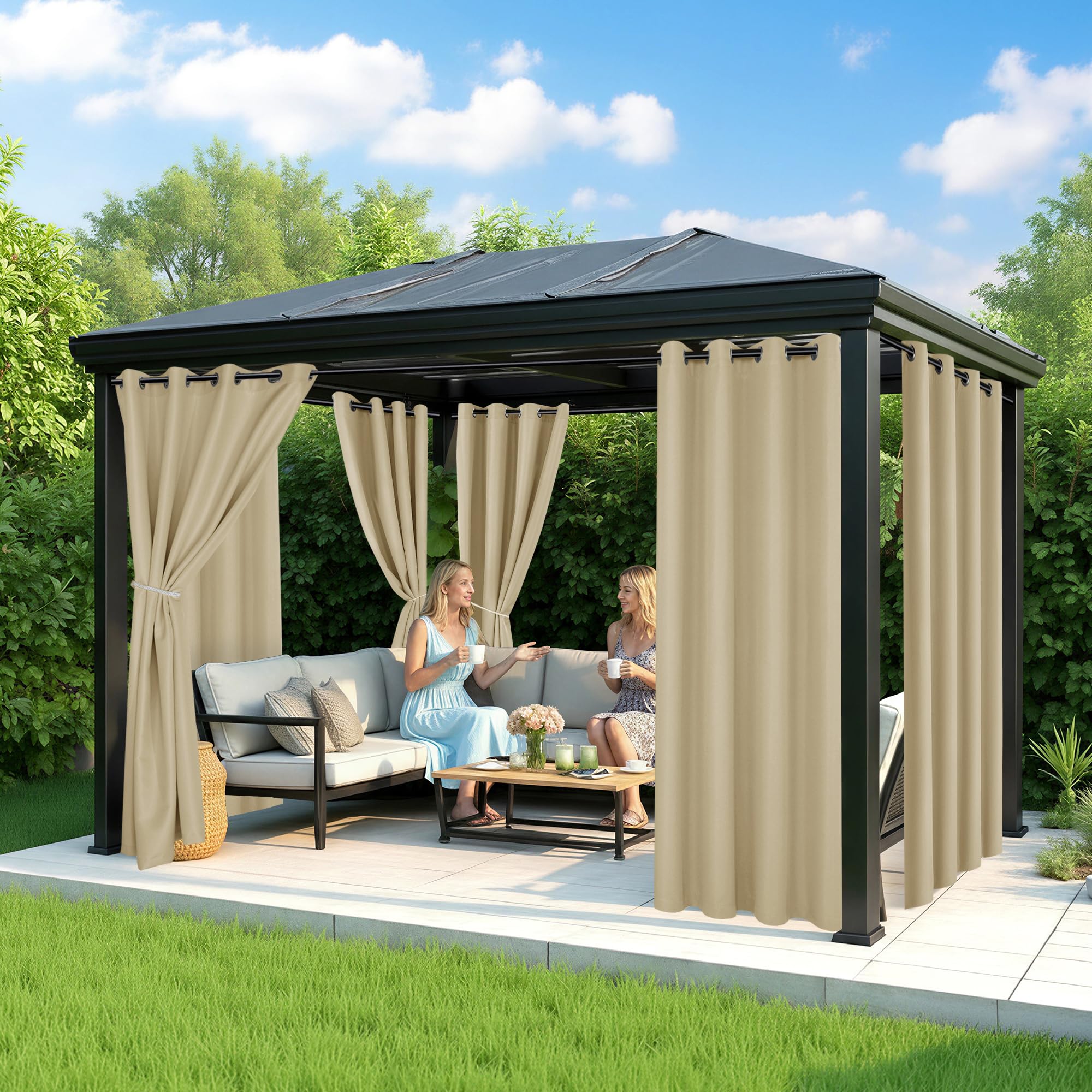 RichSets curtains shown with UV protection for sun-drenched outdoor spaces.