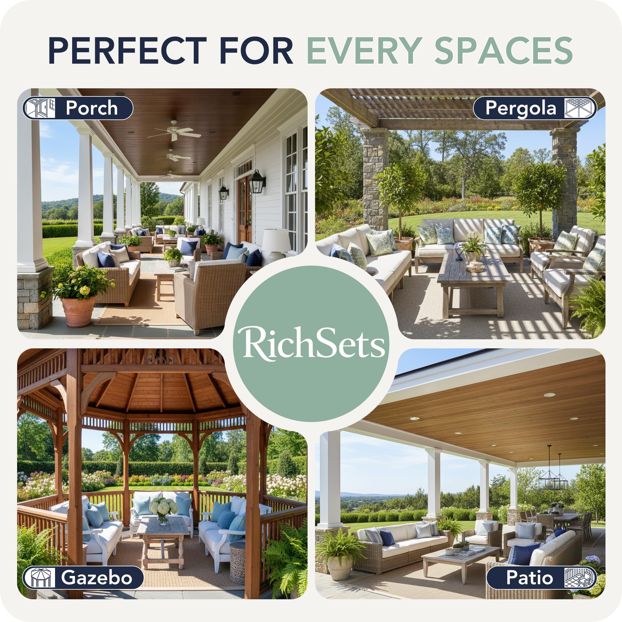 RichSets outdoor curtains wide 6-panel coverage for patios and pergolas