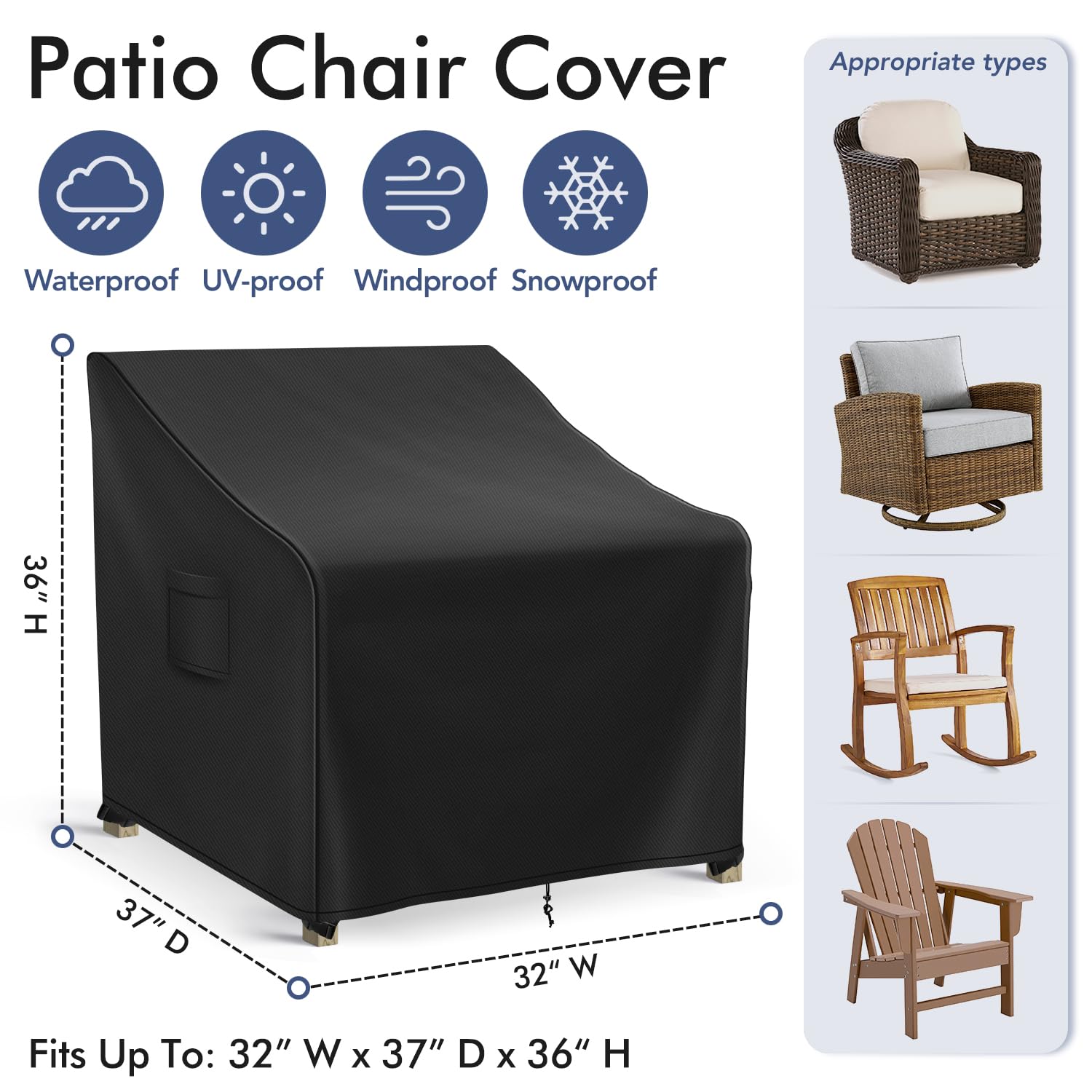 Richwon Adirondack chair cover UV-resistant material blocks sun damage.