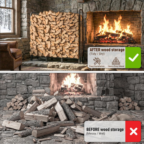 Riciakik firewood rack 16-leg supports stabilize heavy loads up to 800 lbs.