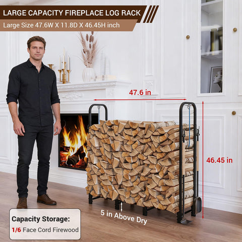 Riciakik firewood rack accessories include hooks and elastic cord for tools.