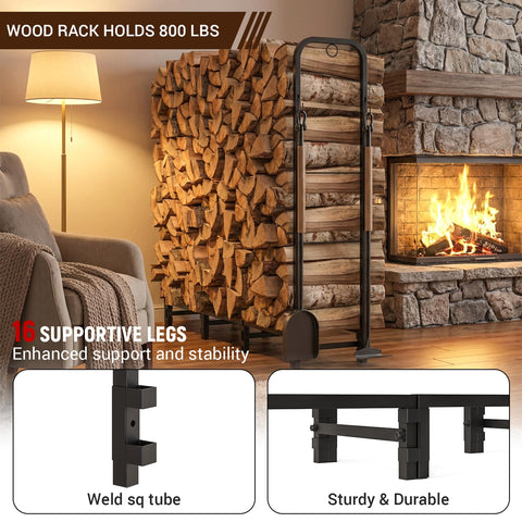 Riciakik firewood rack quick assembly with included tools and rubber base.