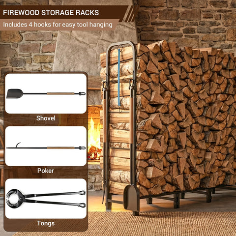 Riciakik firewood rack suitable for indoor and outdoor use in multiple spaces.