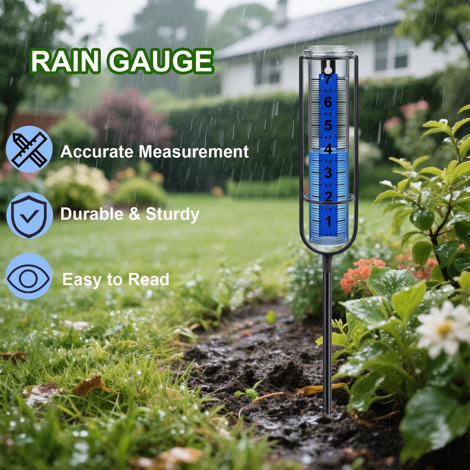 Ricihene rain gauge decorative display for garden, deck, or yard.