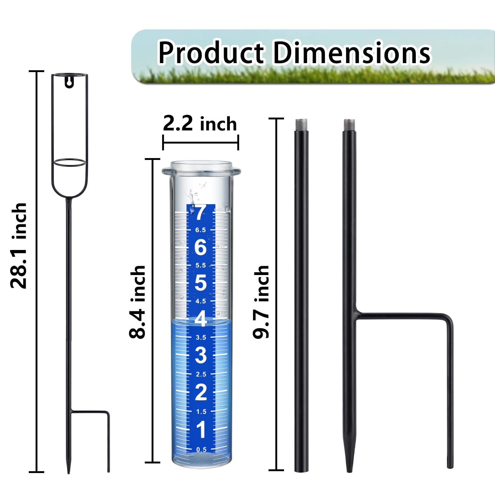 Ricihene Rain Gauge features thickened plastic and metal frame for durable outdoor use