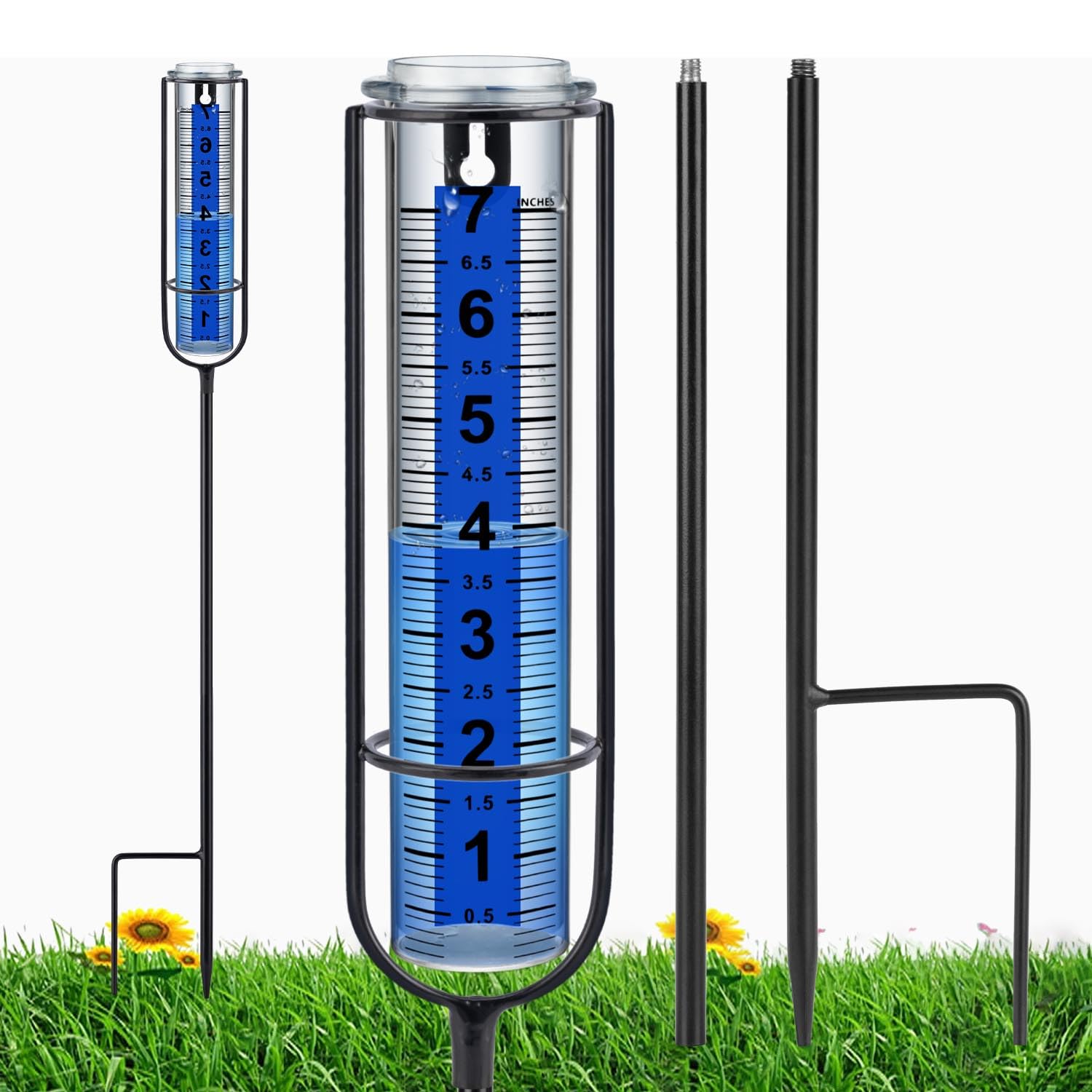 Ricihene rain gauge tube closeup highlights durable thick plastic for accurate readings.