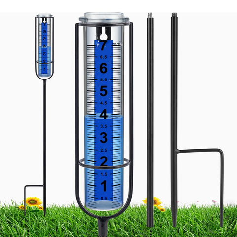 Ricihene rain gauge tube closeup highlights durable thick plastic for accurate readings.