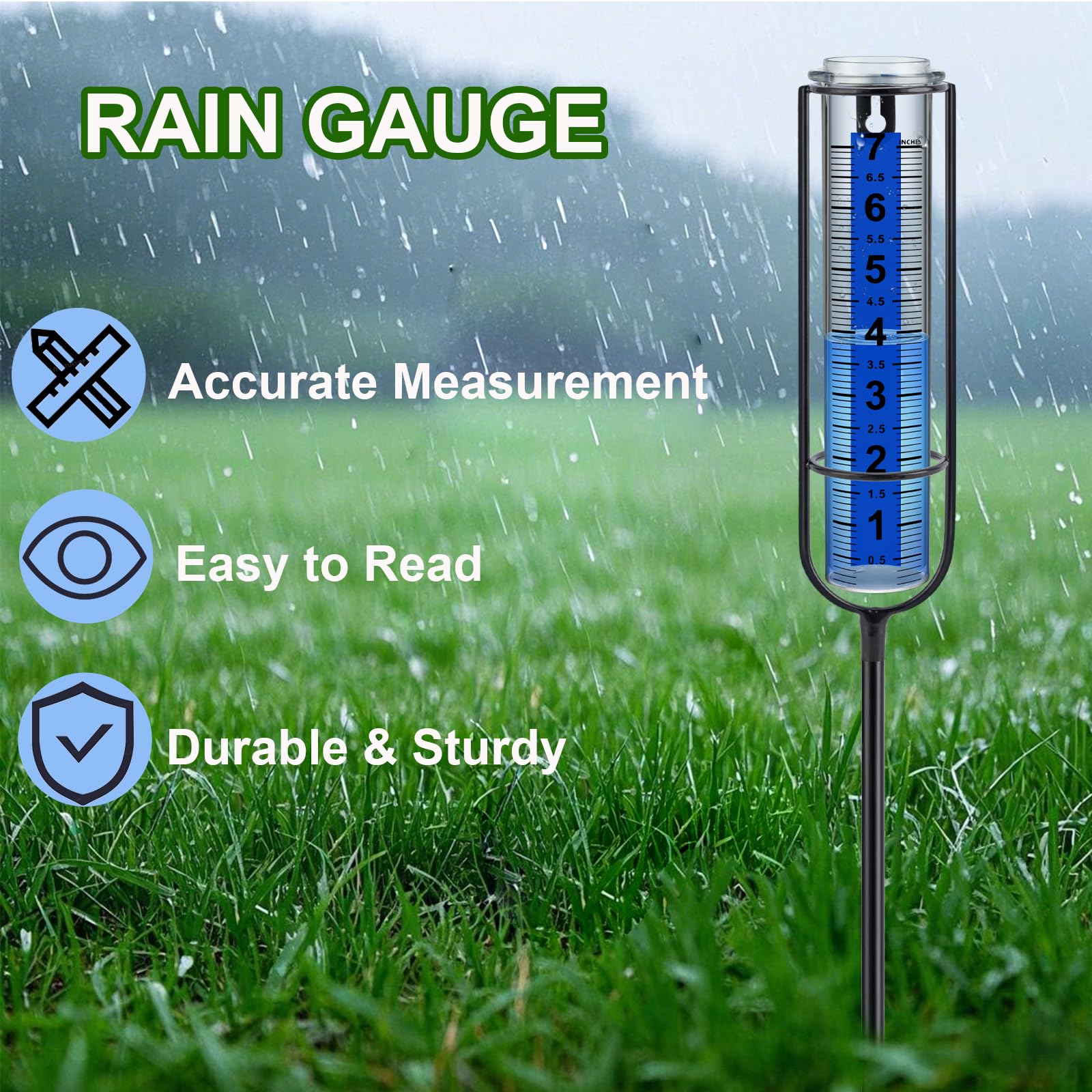 Ricihene rain gauge large scale with clear 1/2 inch marks for precise data