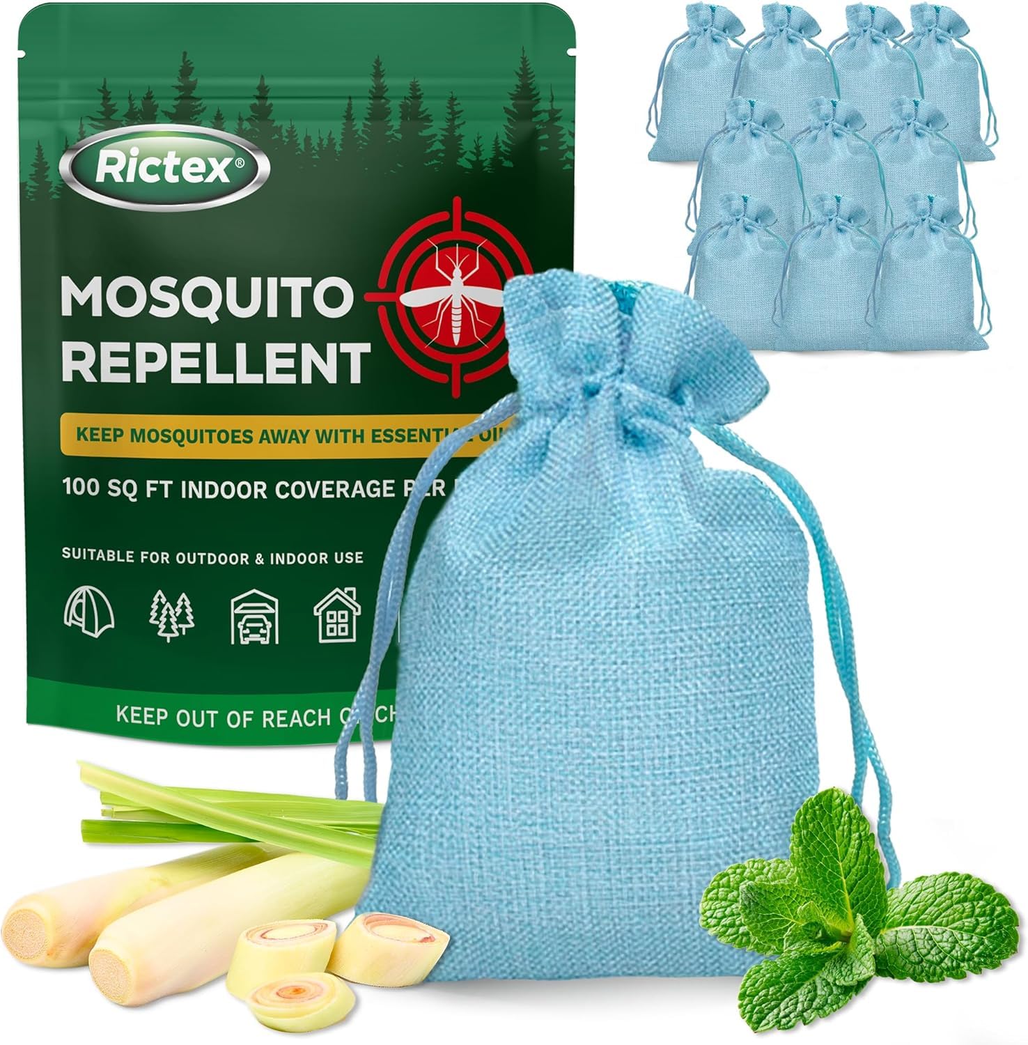 Rictex Mosquito Pouch hanging on a sunny patio for natural protection.