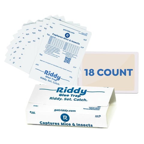 Riddy glue boards 18-pack ready-to-use traps for mess-free indoor pest control.