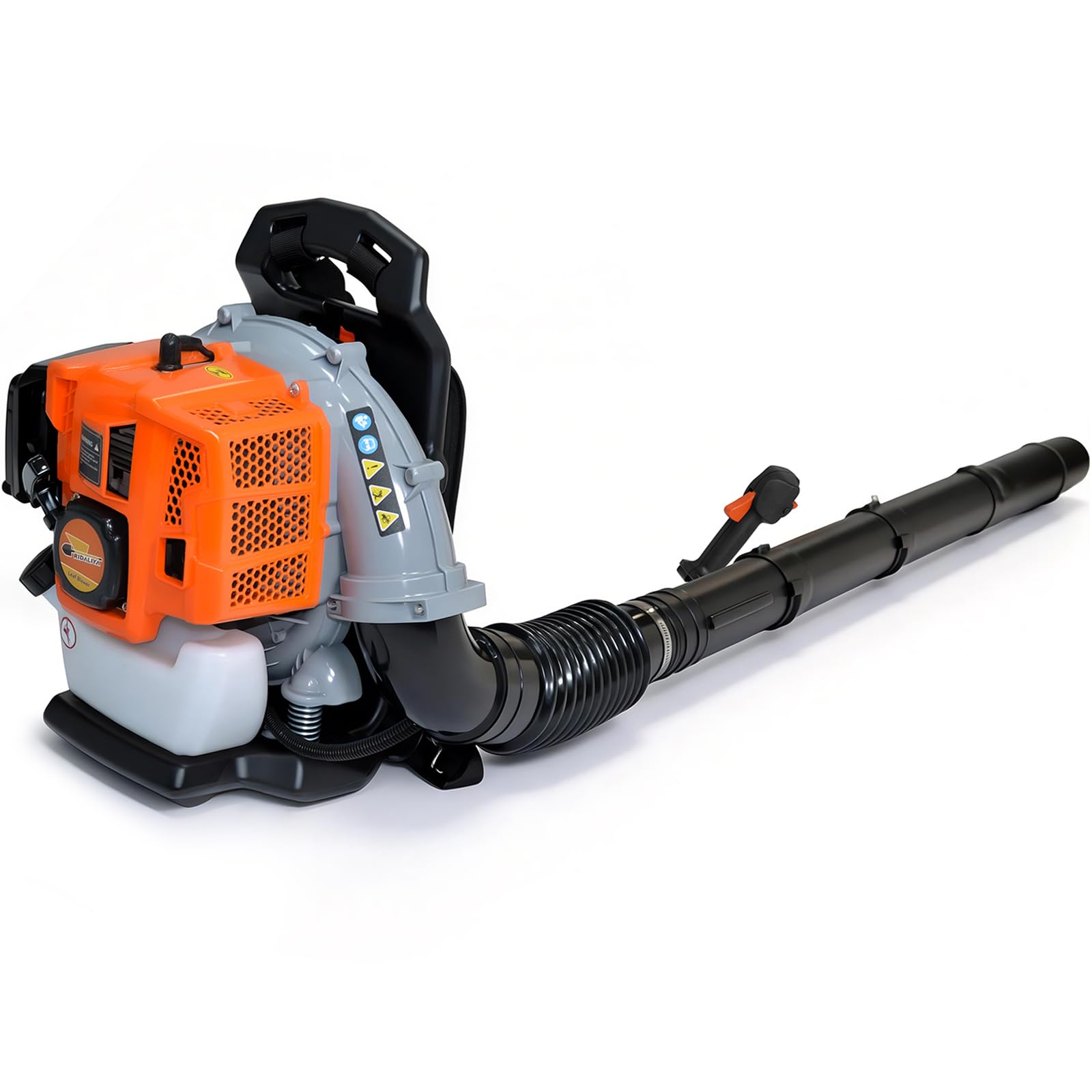 RIDALIYA 63CC blower worn as backpack for easy yard cleanup