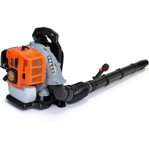 RIDALIYA 63CC blower worn as backpack for easy yard cleanup
