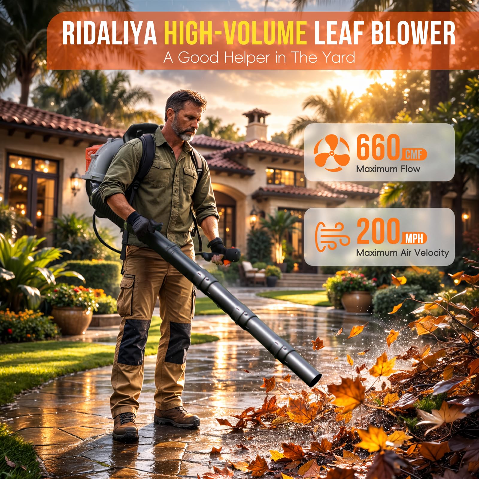 RIDALIYA 660 CFM airflow delivering fast debris clearing