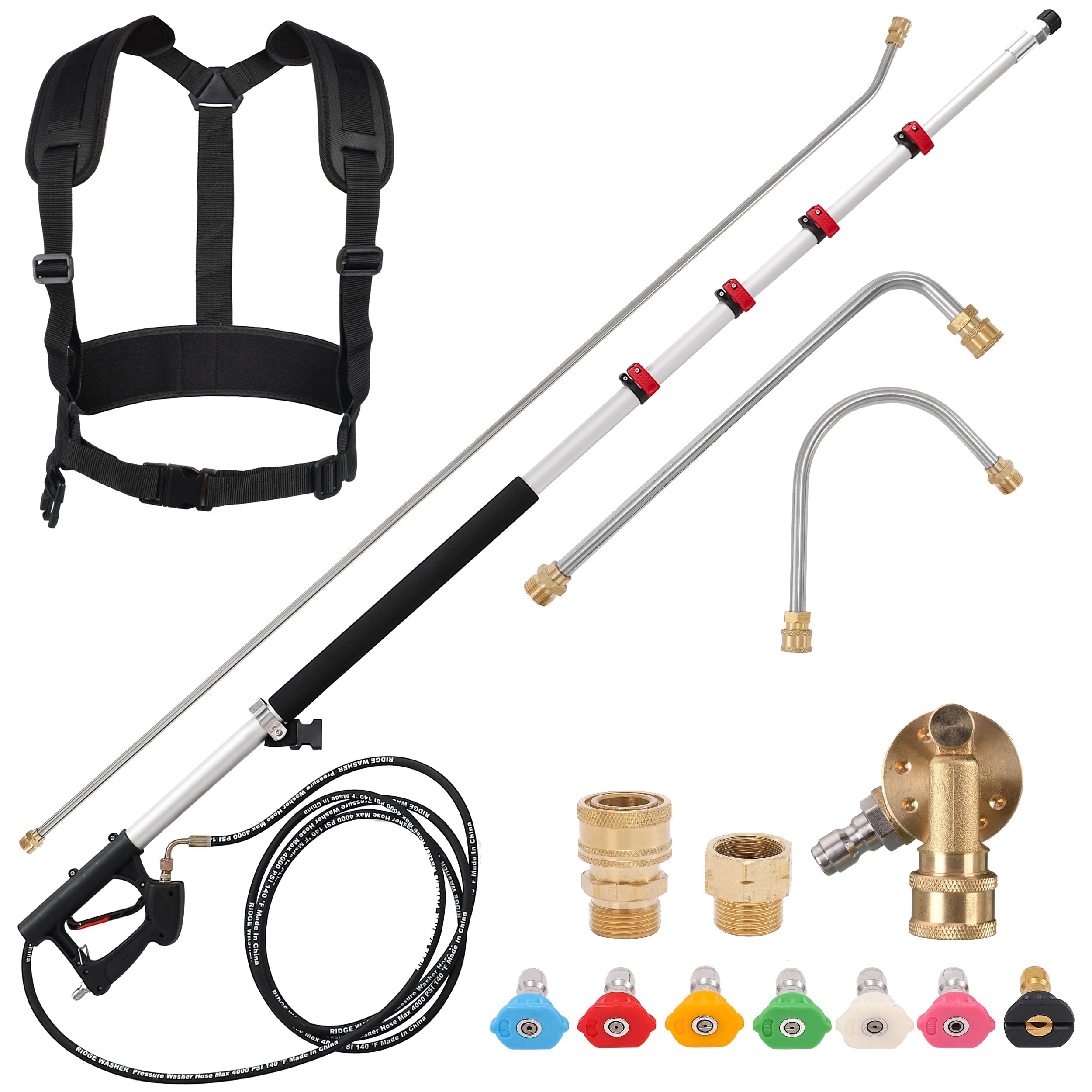 RIDGE WASHER 24 ft wand extended reach enables gutter and roof cleaning from ground level.