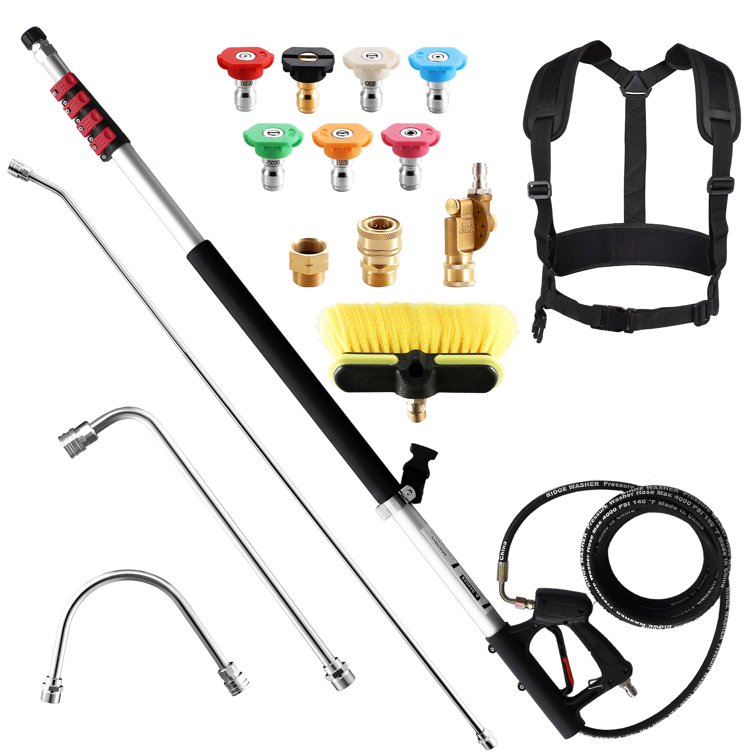 RIDGE WASHER 24ft telescoping wand extends reach for high gutters and roofs.