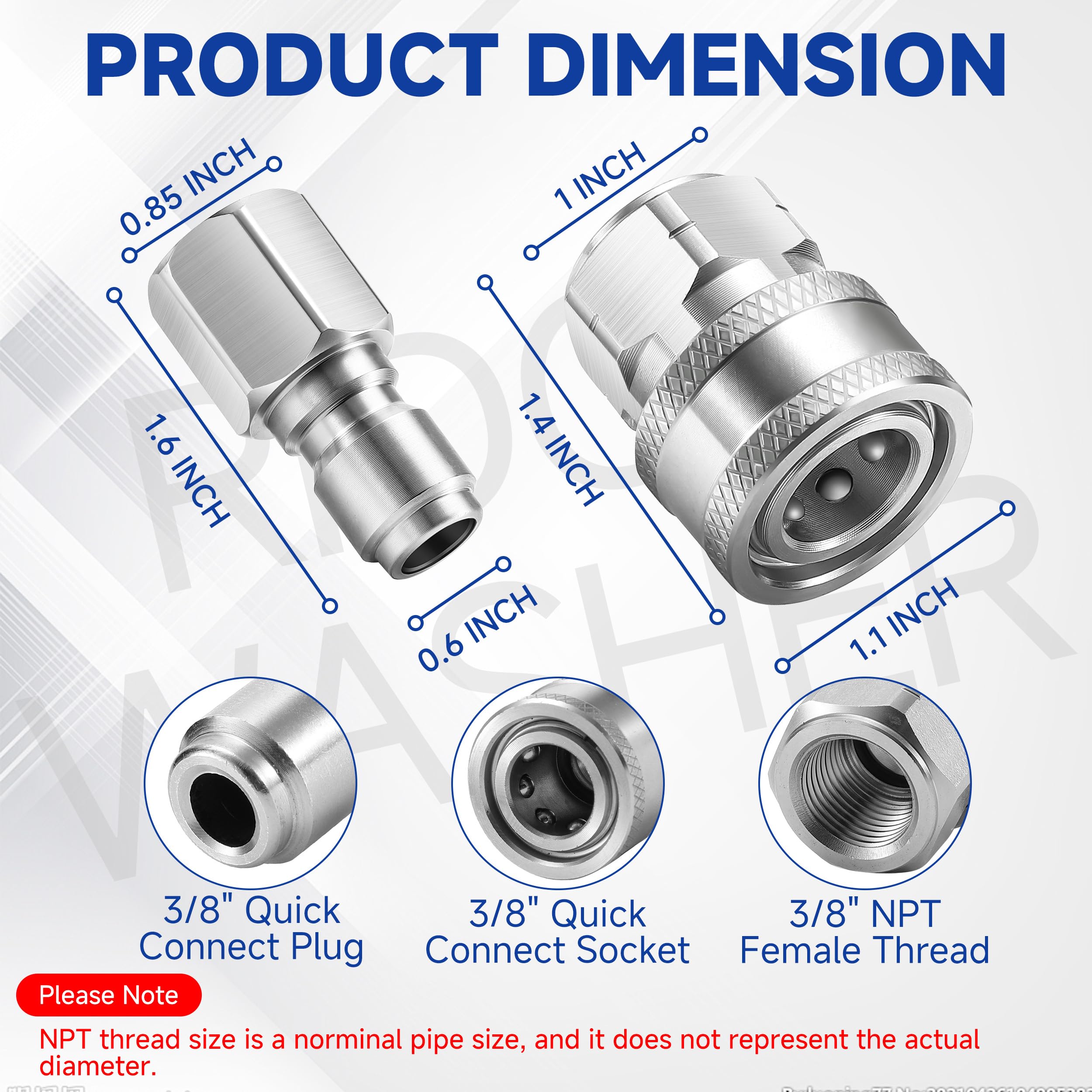 RIDGE WASHER 3/8 inch NPT fittings provide precise threading with minimal leaks.