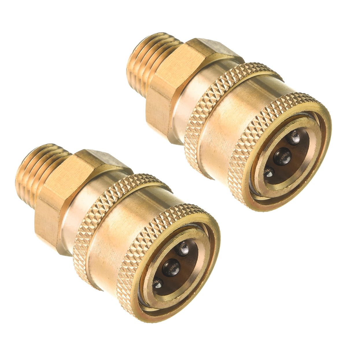 RIDGE WASHER brass quick-connect fitting on a hose, delivering secure, fast nozzle changes.