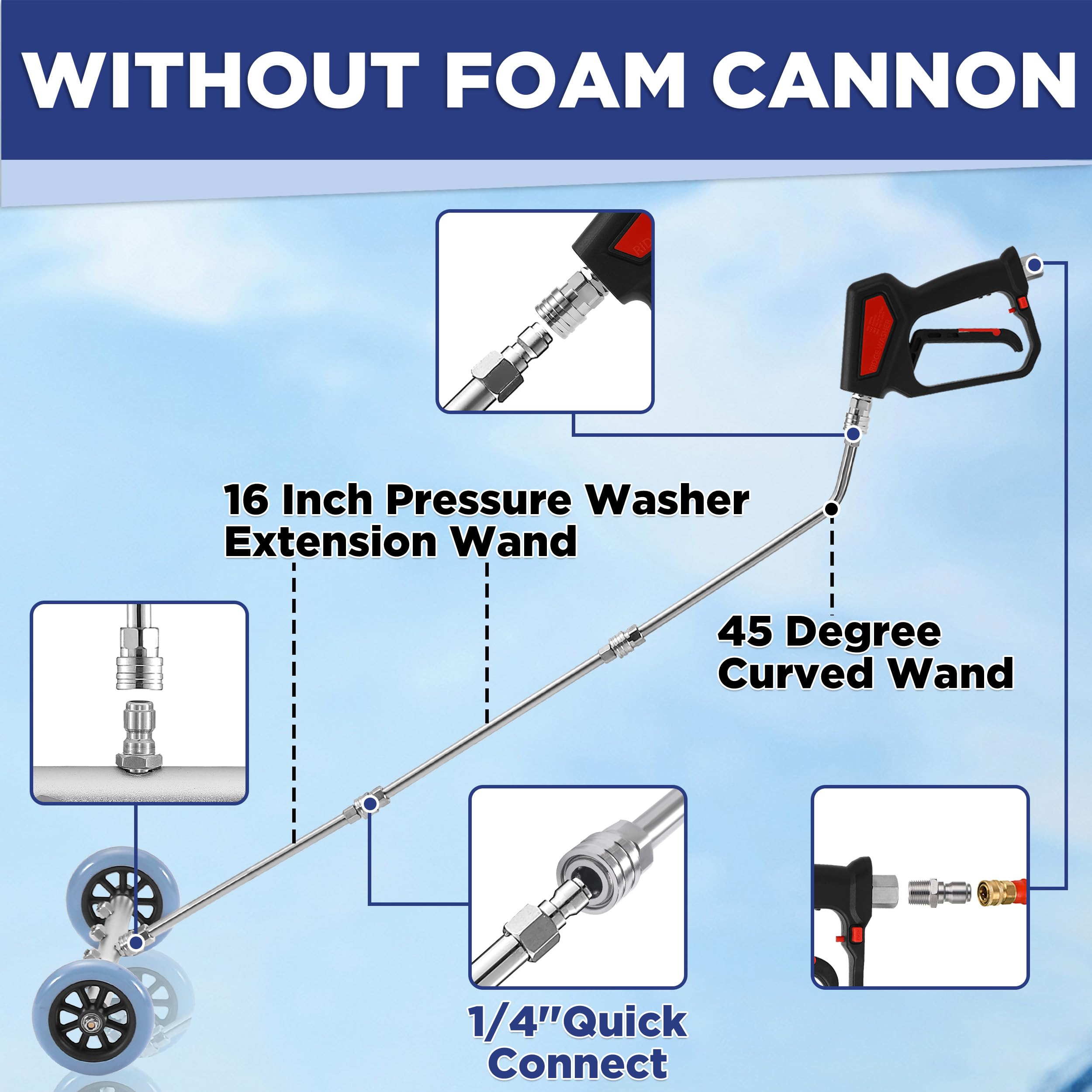 RIDGE WASHER curved wand enables flexible undercarriage cleaning.