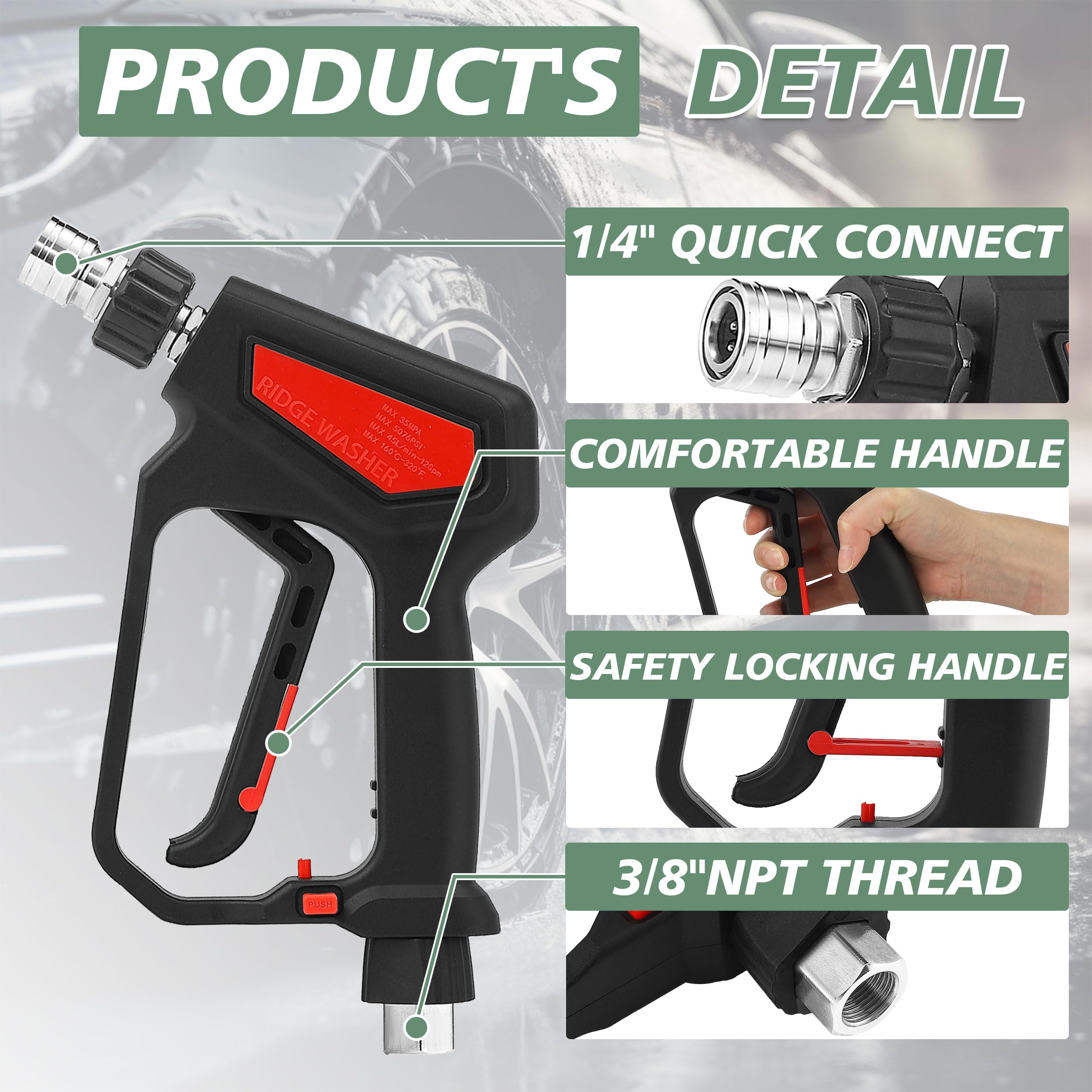 RIDGE WASHER ergonomic handle with safety lock enhances control.