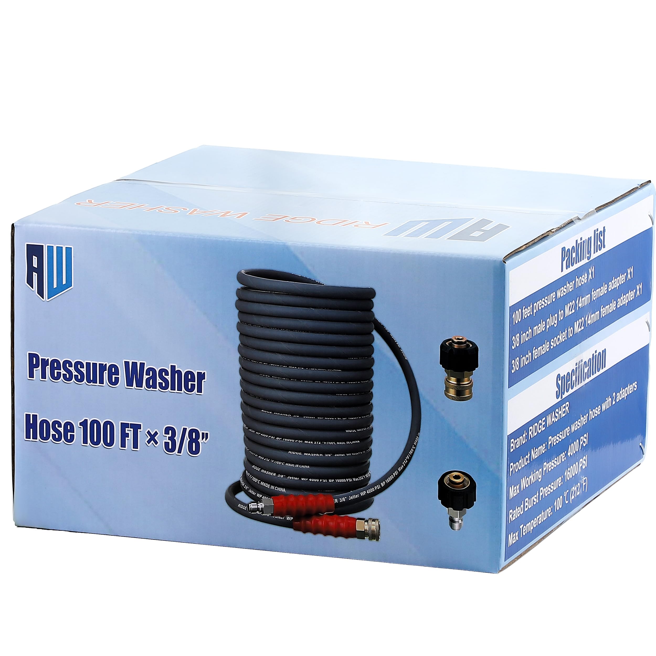 RIDGE WASHER packaging includes connectors for immediate use