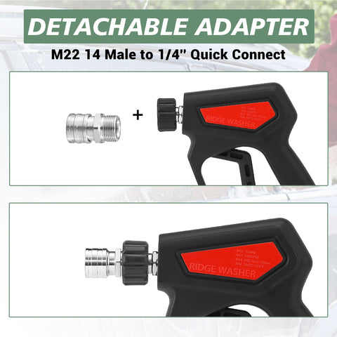 RIDGE WASHER recommended for gas or electric pressure washers, not garden hoses.
