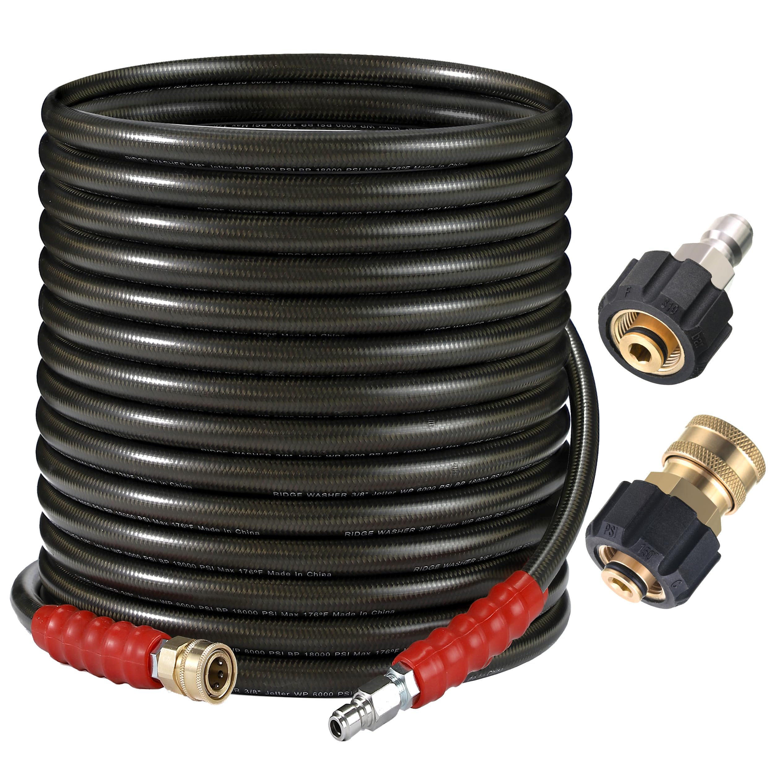 RIDGE WASHER packaging contents including hose and adapters