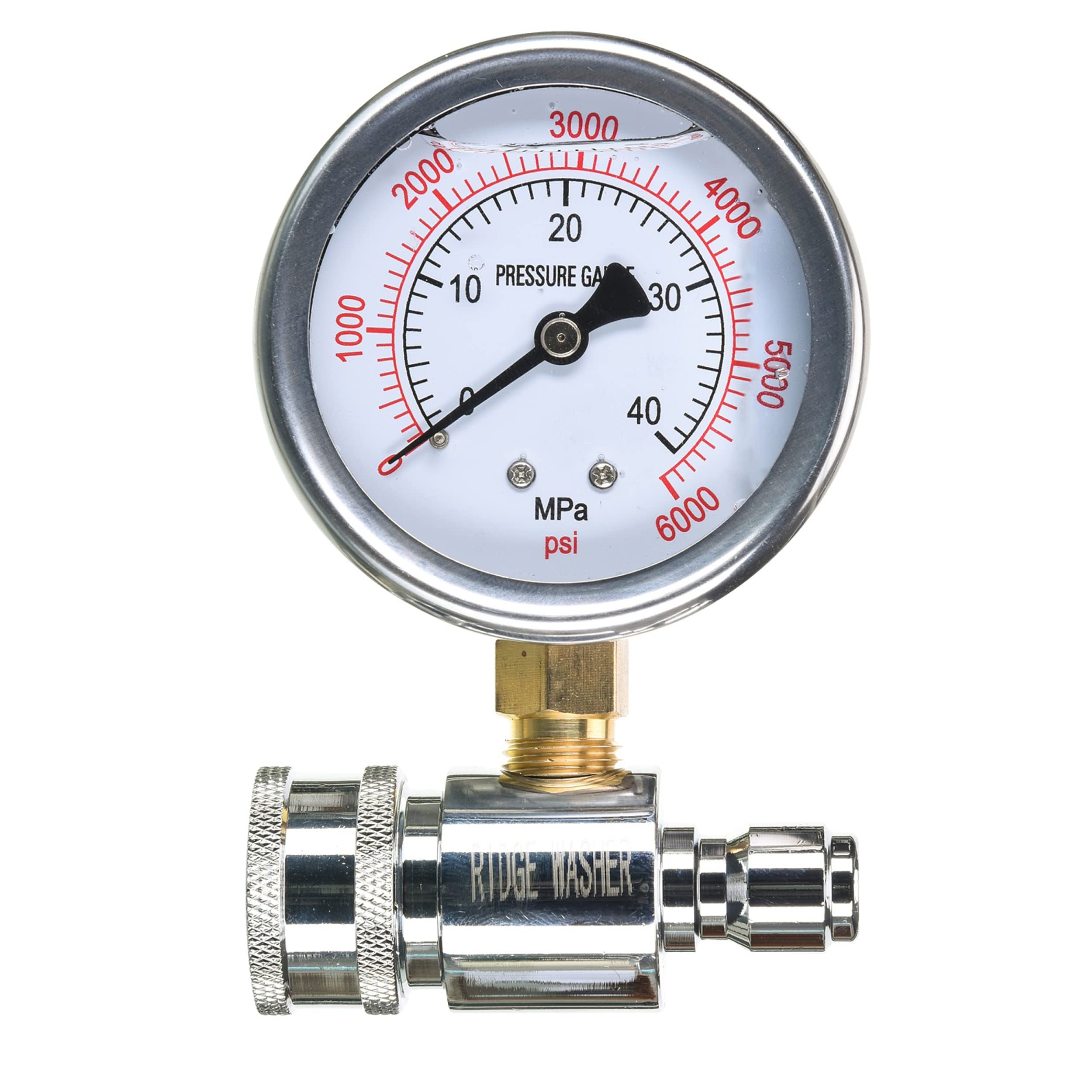 RIDGE WASHER pressure gauge with 3/8 quick connect for precise PSI readings