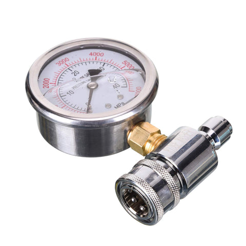 RIDGE WASHER gauge between hose and pump enabling on-demand pressure testing