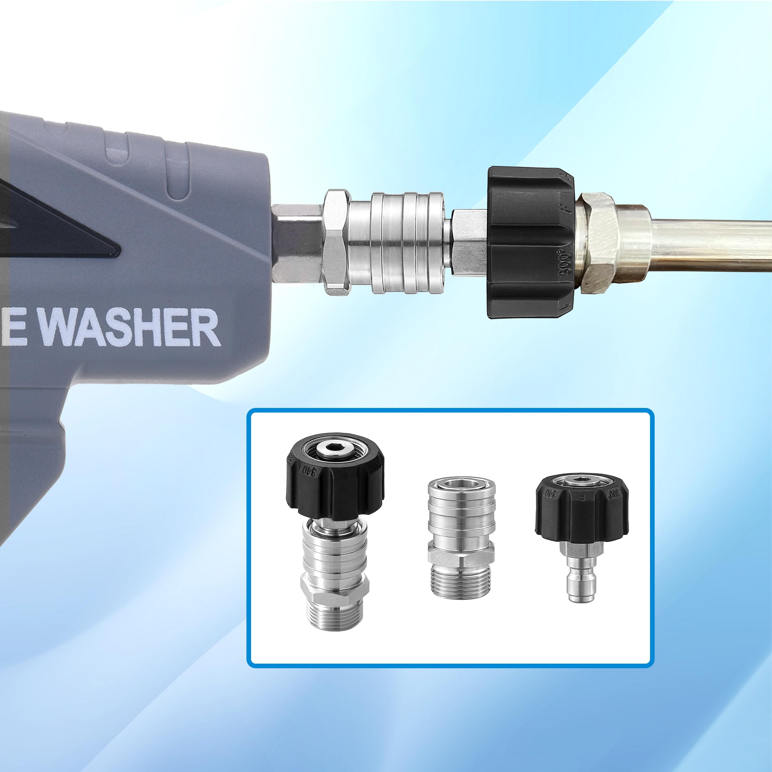 RIDGE WASHER adapter rated up to 5000 PSI in action.