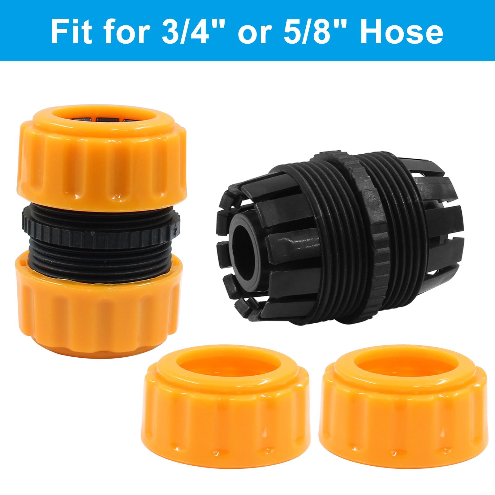 Hands assembling a Rierdge hose connector demonstrating tool-free installation.