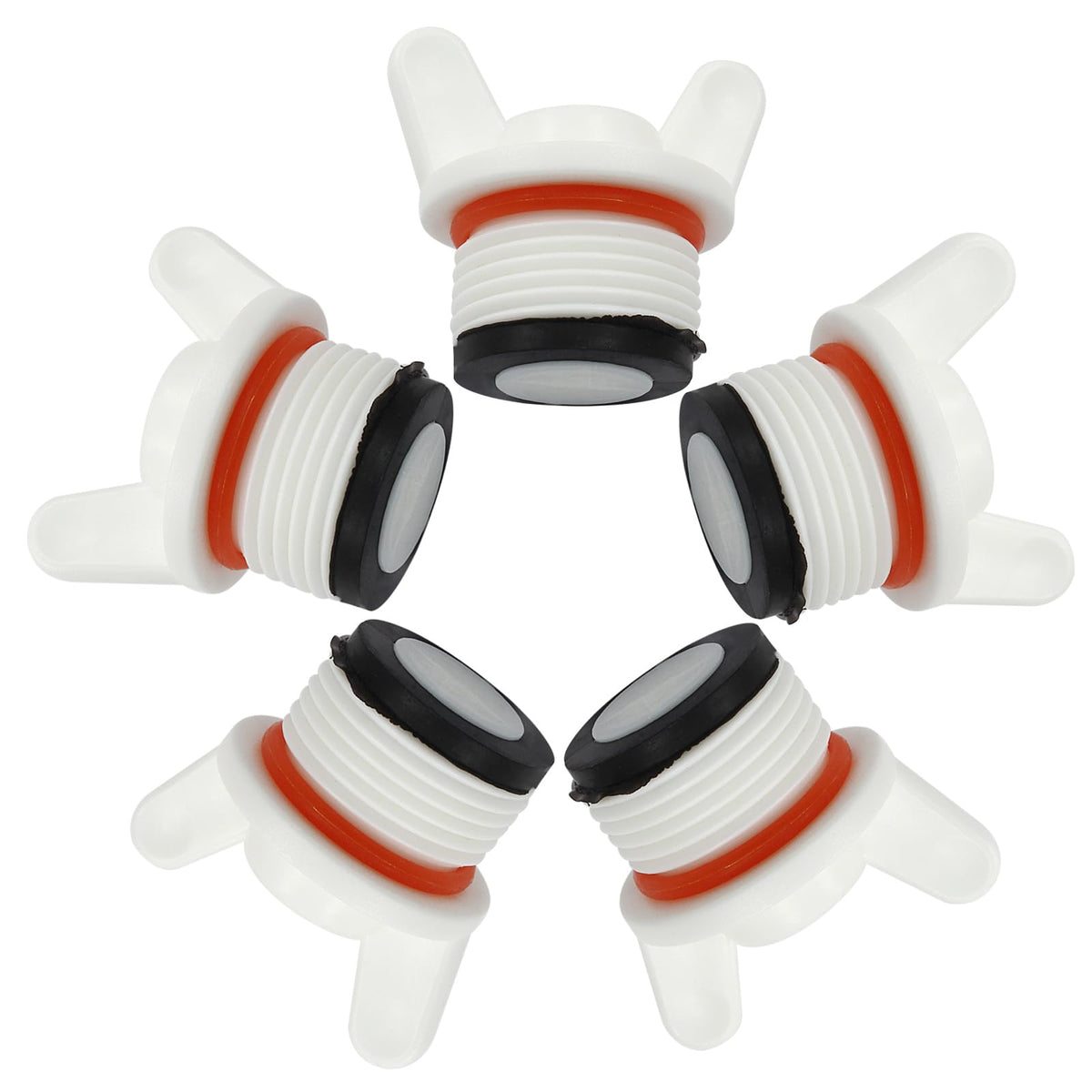 Rierdge butterfly-handle end cap closeup showing easy hand-tightening and leak prevention.