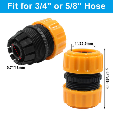 Close-up of Rierdge fittings for 5/8in and 3/4in hoses showing a snug fit.