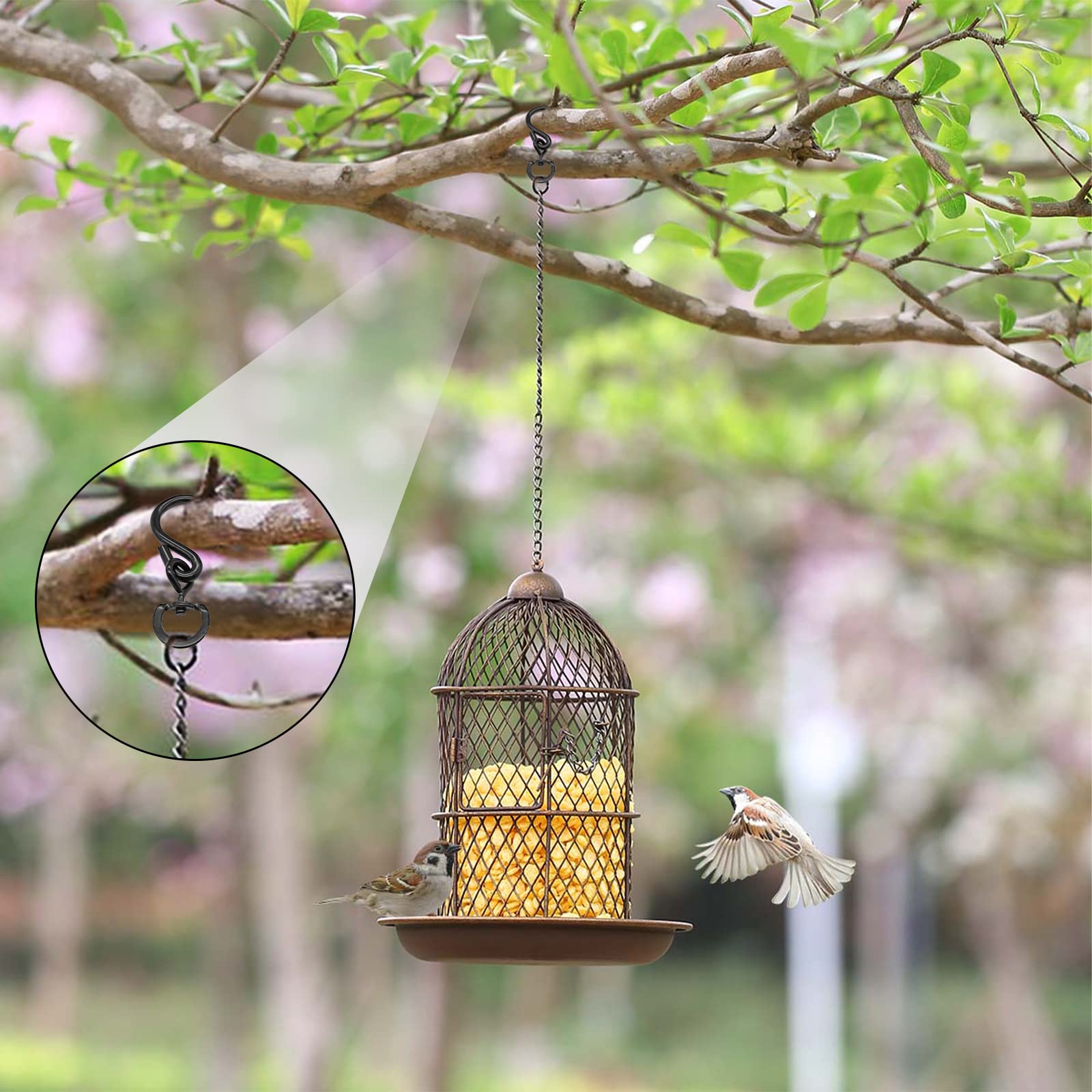Rierdge bird feeder hook secures feeders with stable, easy swiveling