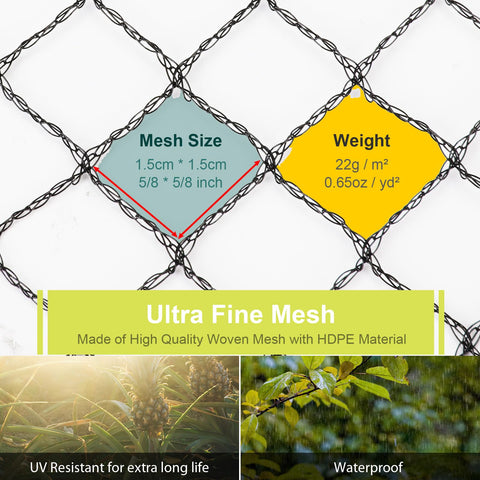 RIFNY garden netting half inch mesh deters birds and small animals around plants.