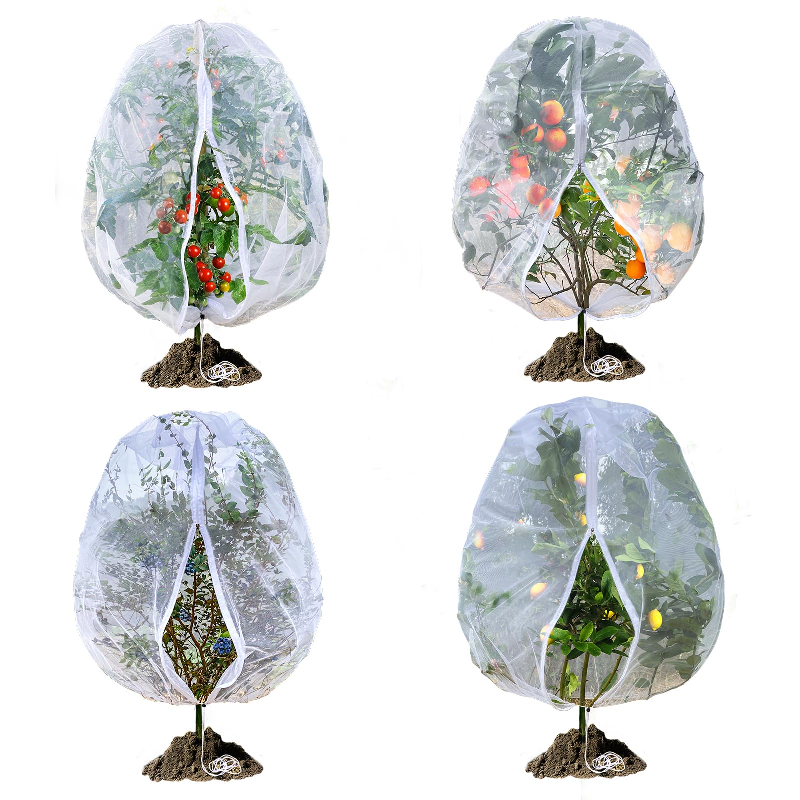 RIFNY fruit tree netting with zipper drawstring protects blueberries from birds and pests.