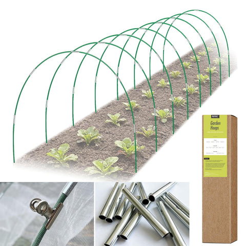 RIFNY 48pcs garden hoops kit for raised beds provides rust-free support.