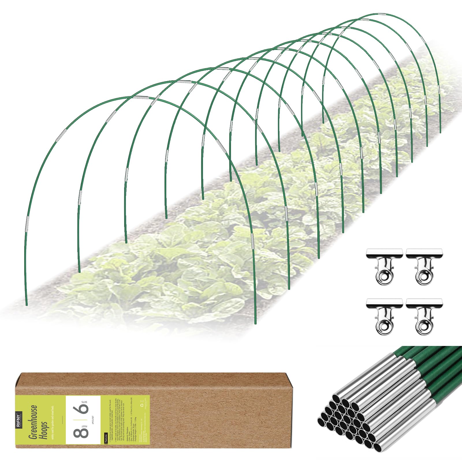 RIFNY garden hoops 60pc kit for customizable raised bed protection
