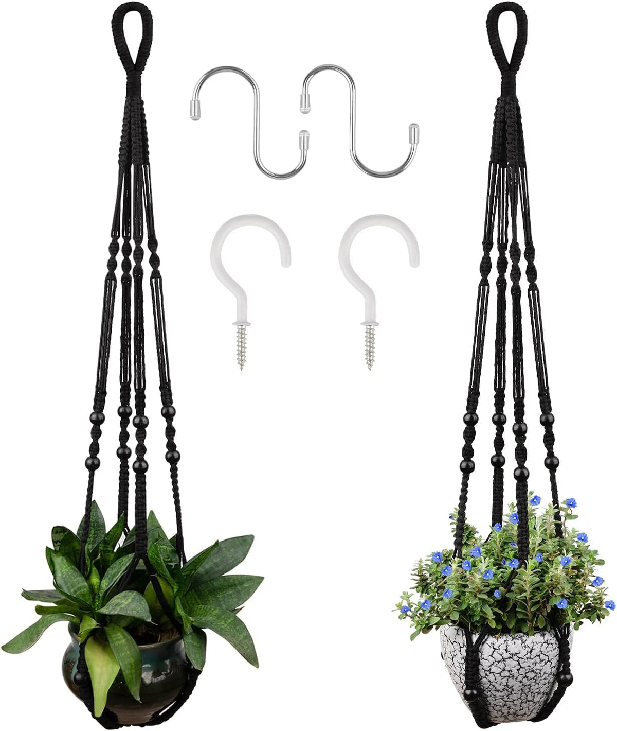RIFNY macrame plant hanger 35 inch black for stylish indoor presentation.