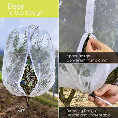 RIFNY outdoor plant netting guards vegetables and flowers in open-air beds.