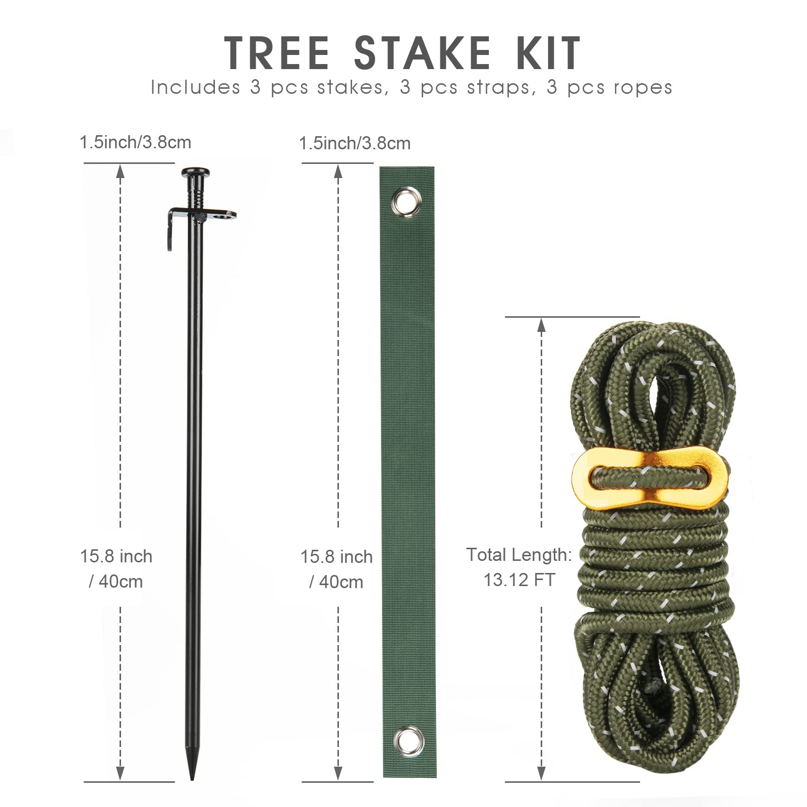 RIFNY tree stake kit packaging and contents laid out for setup.