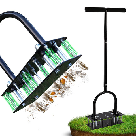 RIFPOD lawn aerator with 15 spikes penetrating soil for deeper aeration