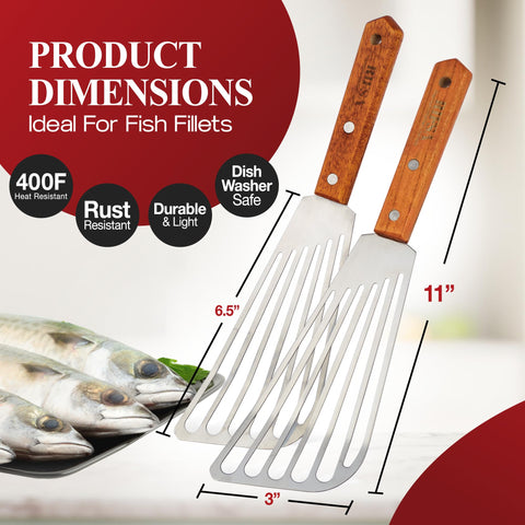 Rifsa wooden-handle ergonomic spatula provides precise lifting and comfortable control.