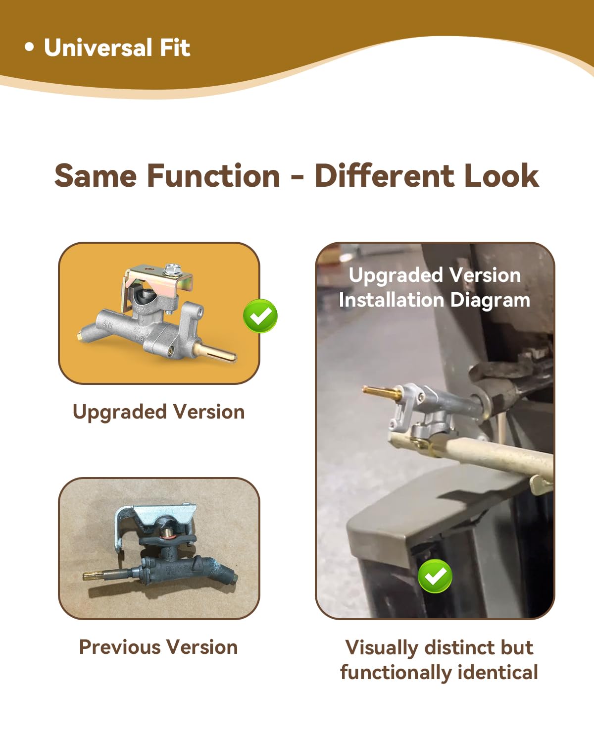 Rigshru burner valve dimensions visual highlights precise heat output for Weber Spirit compatibility.