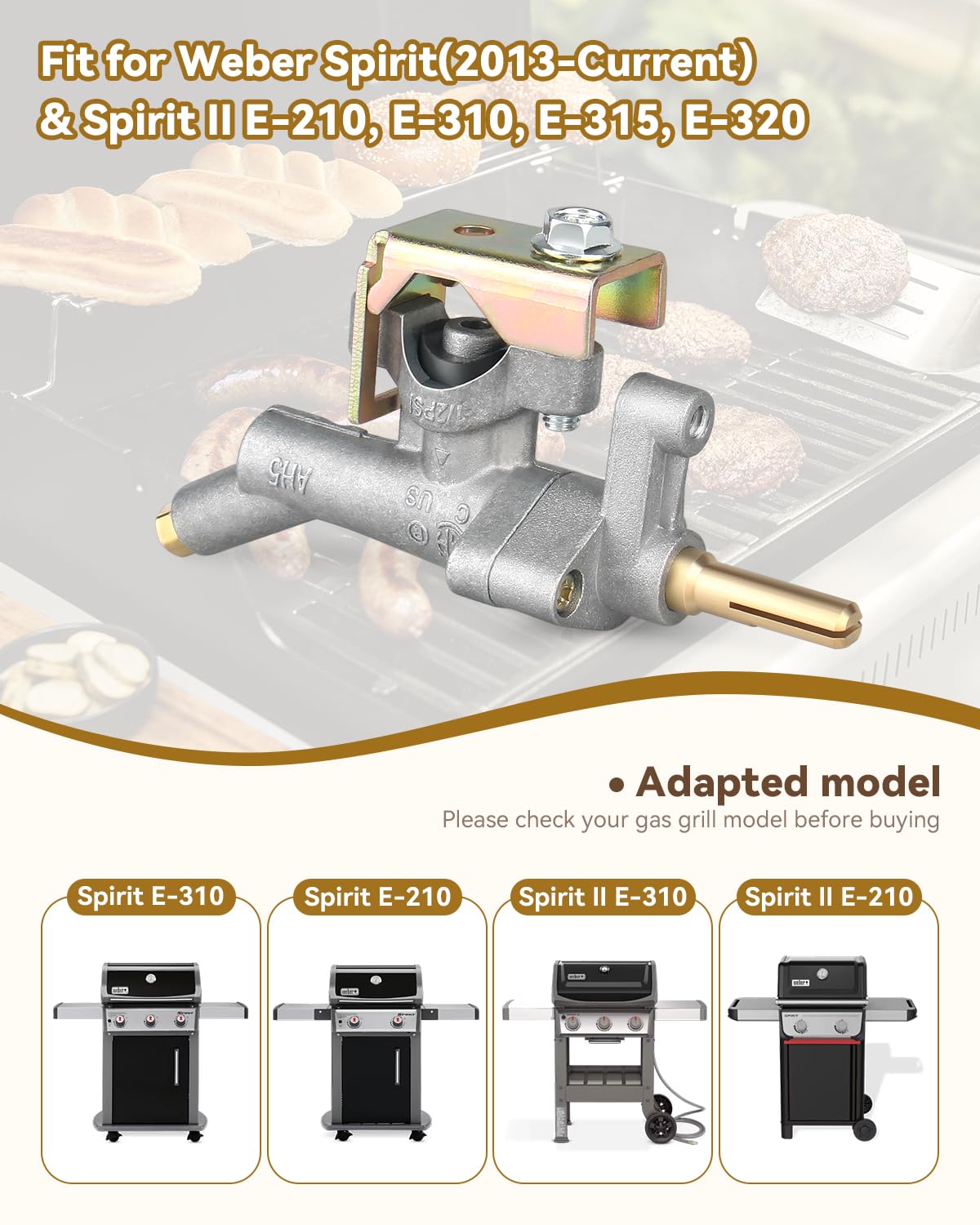 Rigshru Weber Spirit compatible valve installation shows quick-fit capability for easy grill upgrades.