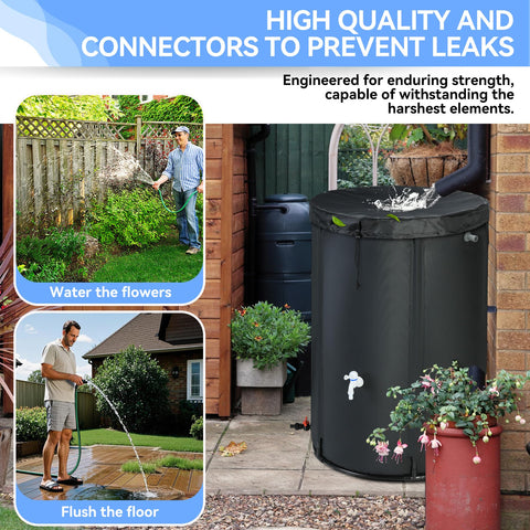 Rihogar garden-ready rain barrel supports irrigation and outdoor maintenance.