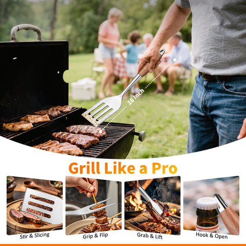 RIKOJUXI 16-inch tongs for secure grip and safe handling.