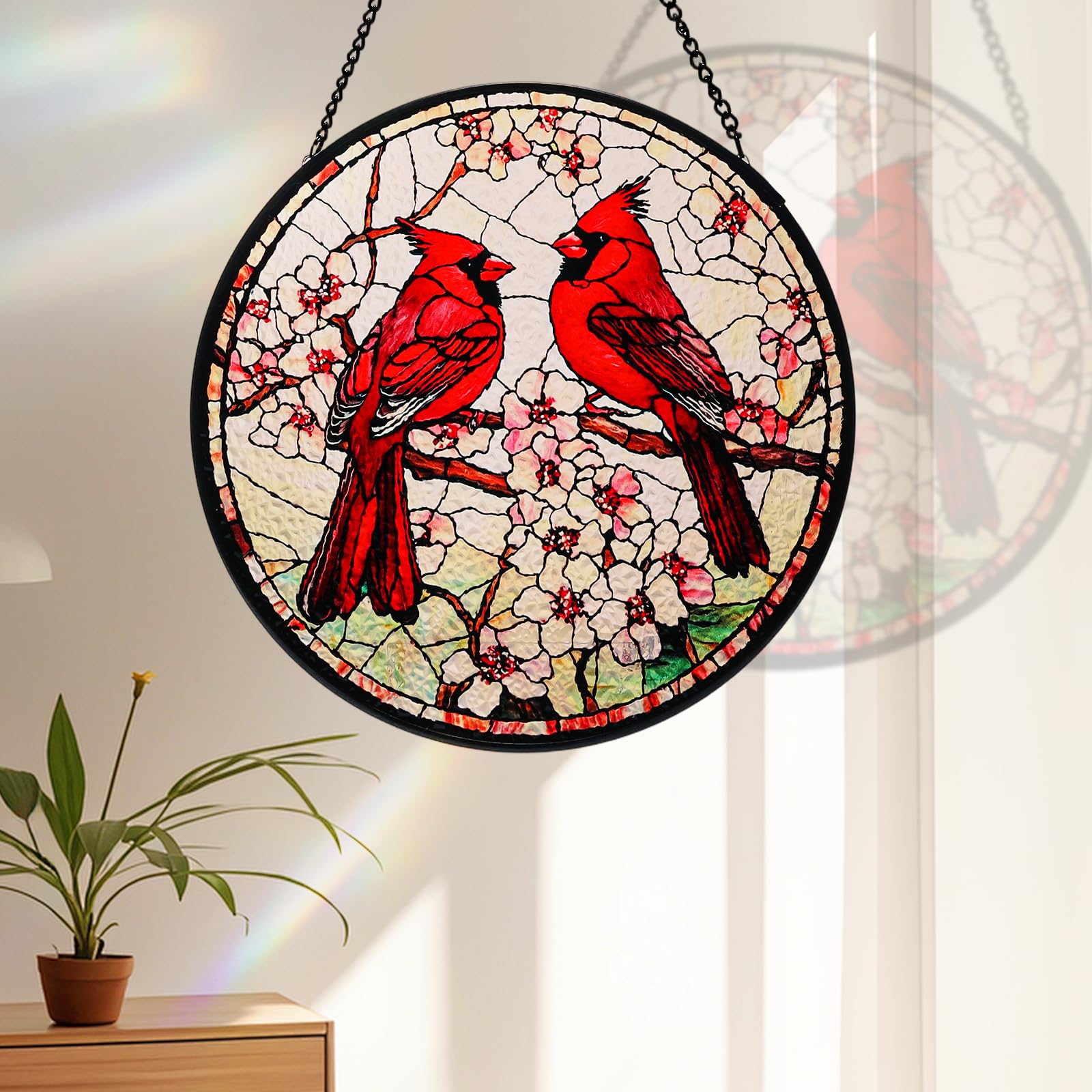 Riletese cardinal sun catcher on wall display for bright interior accent.