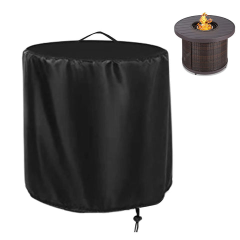 Rilime 32-inch round fire pit cover protecting a Best Choice pit from rain and sun