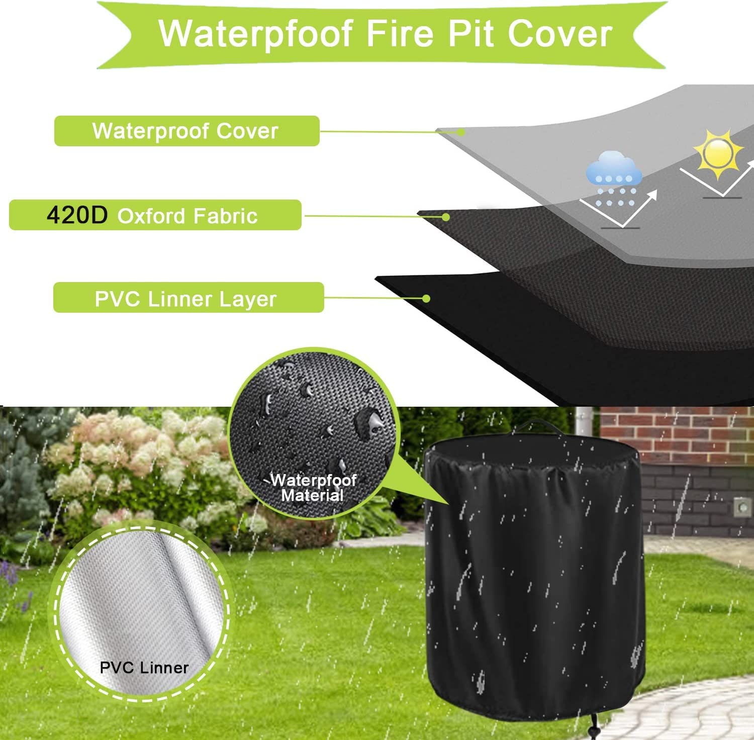 Rilime fire pit cover top handle closeup for easy removal